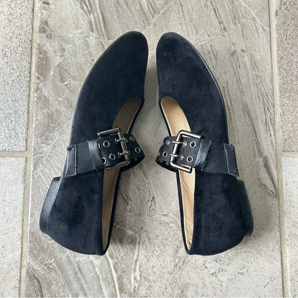 Blublonc Black Velvet Mary Jane Flats, Oversized Strap Detail Size 37 EU/ 6 US